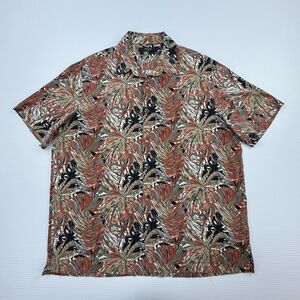 Axis LA Mens XL Silk Hawaiian Shirt Tan Tropical Button Up Camp Aloha Resort